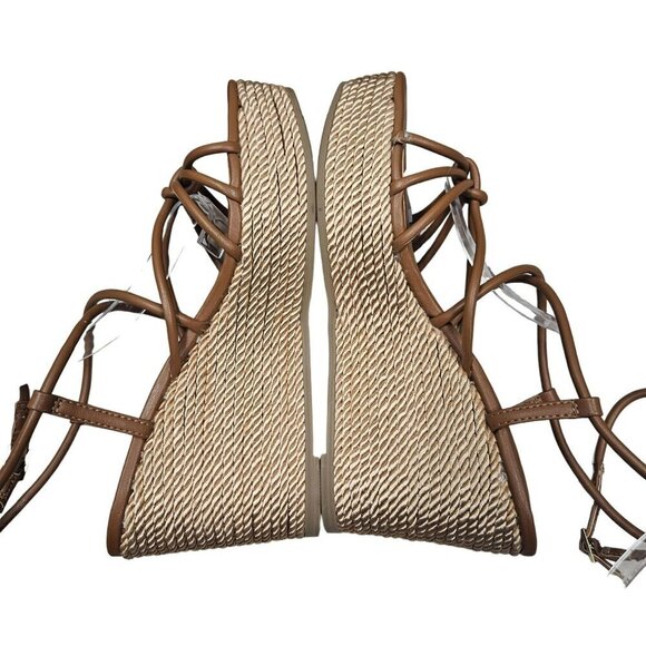 SM New York July Brown Wedge Heels Espadrille Sandals Straps Women 8M Man Made - Picture 8 of 12